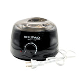 Black Hellowax wax warmer with power cord on a white background